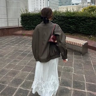 Oversized eco-leather jacket