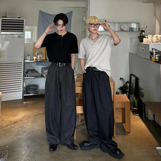 Waist buckle striped pants