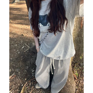 Striped string wide pants
