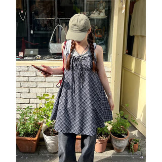 Checked camisole mini dress