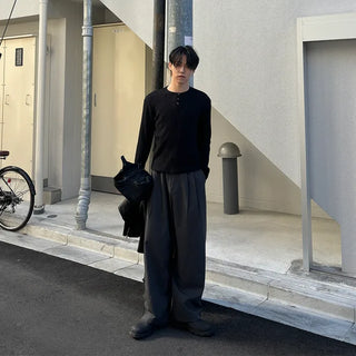 Ribbed Henley Neck Knit
