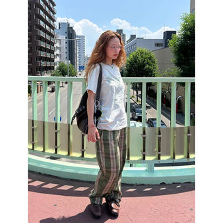 Loose-fit banding check pants