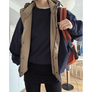 Two-tone hooded oversized jacket