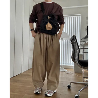 Two-pleat wide cotton pants