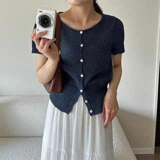 Half-sleeve knit cardigan