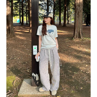 Striped string wide pants