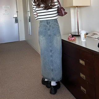 Long slit denim skirt