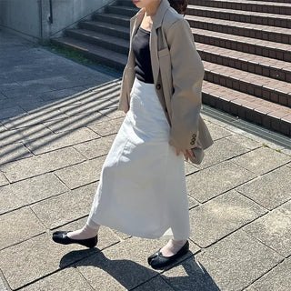 Back-slit cotton long skirt