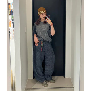 Striped denim pants