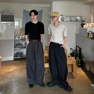 Waist buckle striped pants
