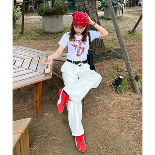 Back embroidered wide cotton pants