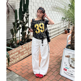 Camouflage Shoulder Number Lettering T-Shirt