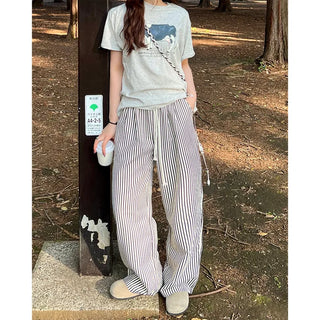Striped string wide pants