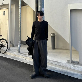 Ribbed Henley Neck Knit