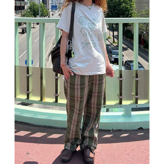 Loose-fit banding check pants