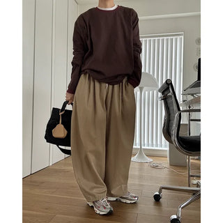Two-pleat wide cotton pants