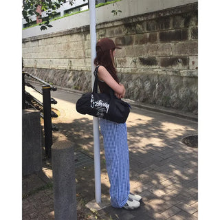 Gingham check wide seersucker pants