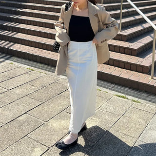 Back-slit cotton long skirt
