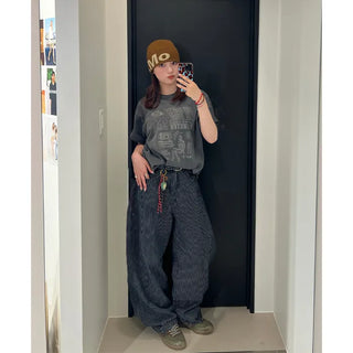 Striped denim pants