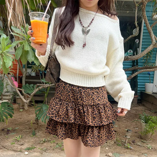 Leopard tiered ruffle mini skirt