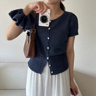 Half-sleeve knit cardigan
