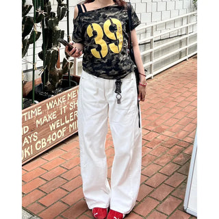 Camouflage Shoulder Number Lettering T-Shirt