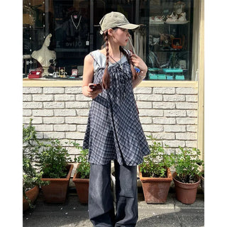 Checked camisole mini dress