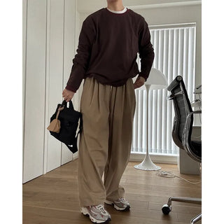 Two-pleat wide cotton pants
