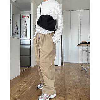 Two-pleat wide cotton pants