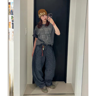 Striped denim pants