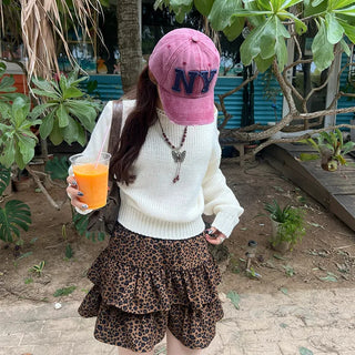 Leopard tiered ruffle mini skirt