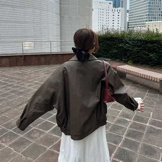Oversized eco-leather jacket
