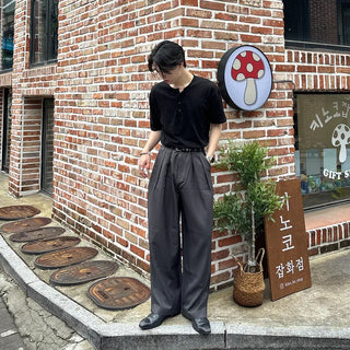 Waist buckle striped pants