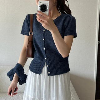 Half-sleeve knit cardigan