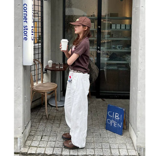 Back embroidered wide cotton pants