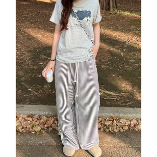 Striped string wide pants