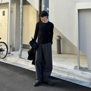 Ribbed Henley Neck Knit
