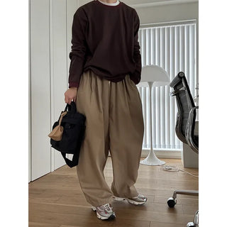 Two-pleat wide cotton pants