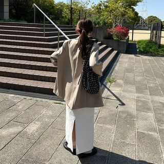 Back-slit cotton long skirt