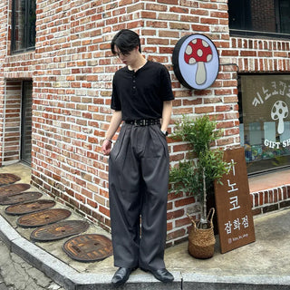 Waist buckle striped pants