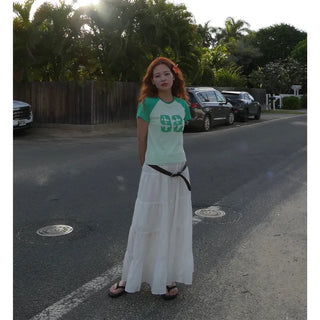 Lace tiered long skirt