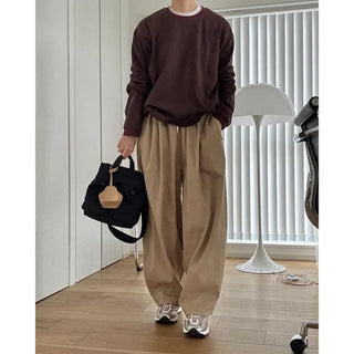 Two-pleat wide cotton pants
