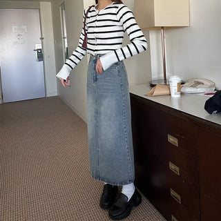 Long slit denim skirt
