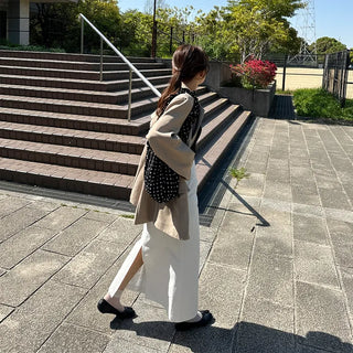 Back-slit cotton long skirt