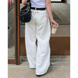 Back embroidered wide cotton pants