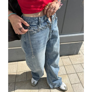 Embroidered denim pants