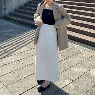 Back-slit cotton long skirt