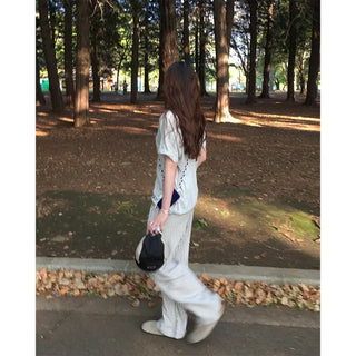 Striped string wide pants