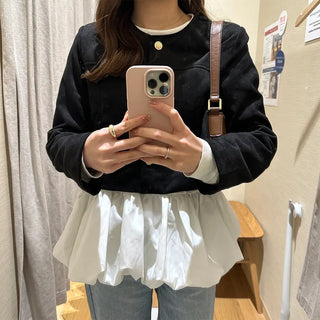 Cropped collarless jacket