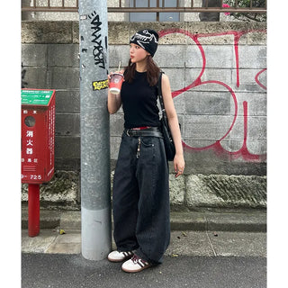 Striped denim pants